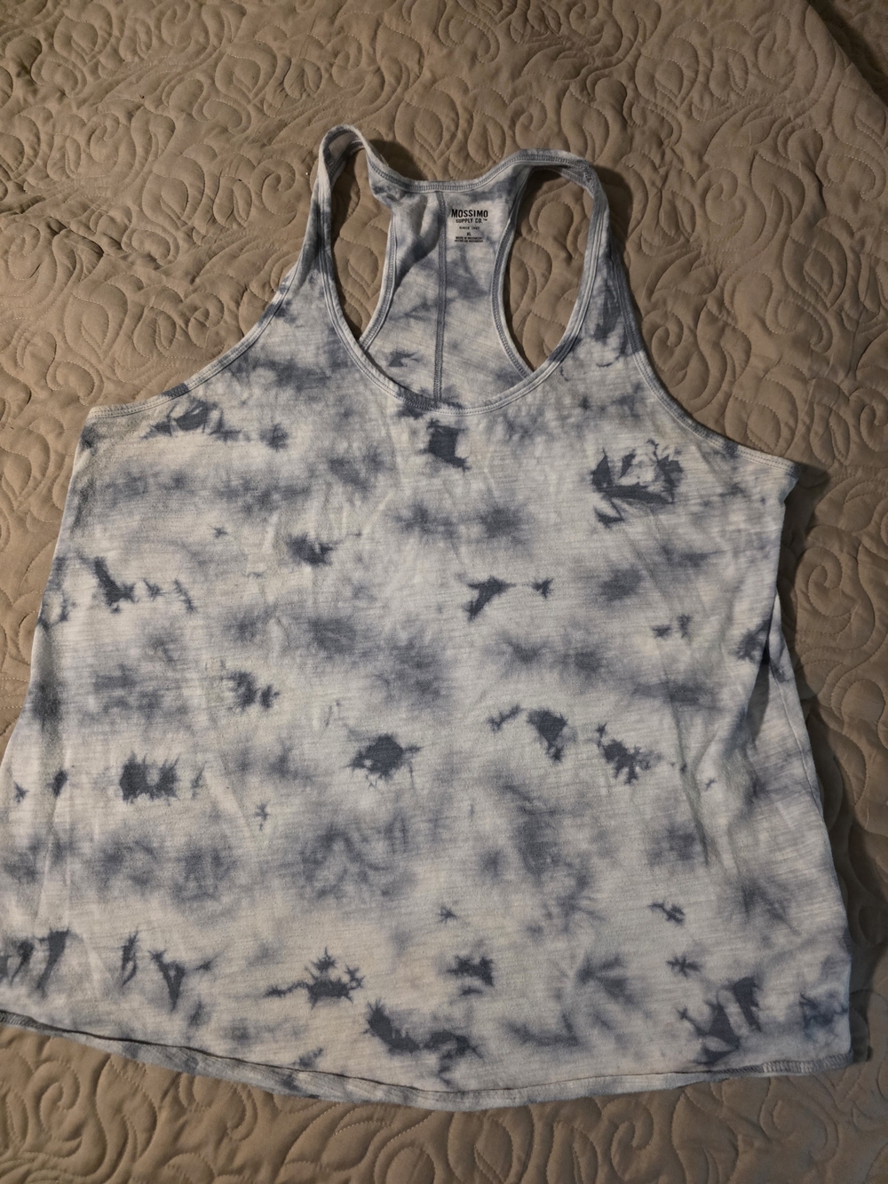 Mossimo Supply Co. White and Navy Tie-Dye Racerback Tank
